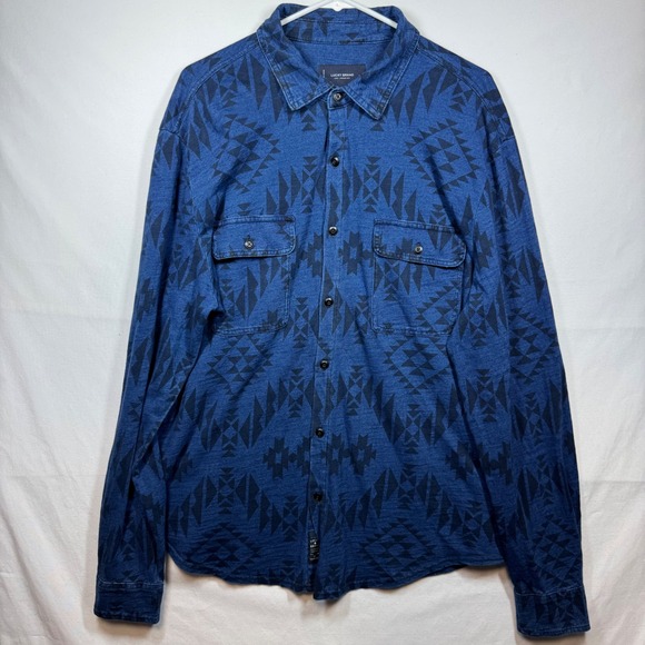 Lucky Brand Aztec Print Blue Button Up Shirt‎ Menswear Sz XL - Picture 3 of 11